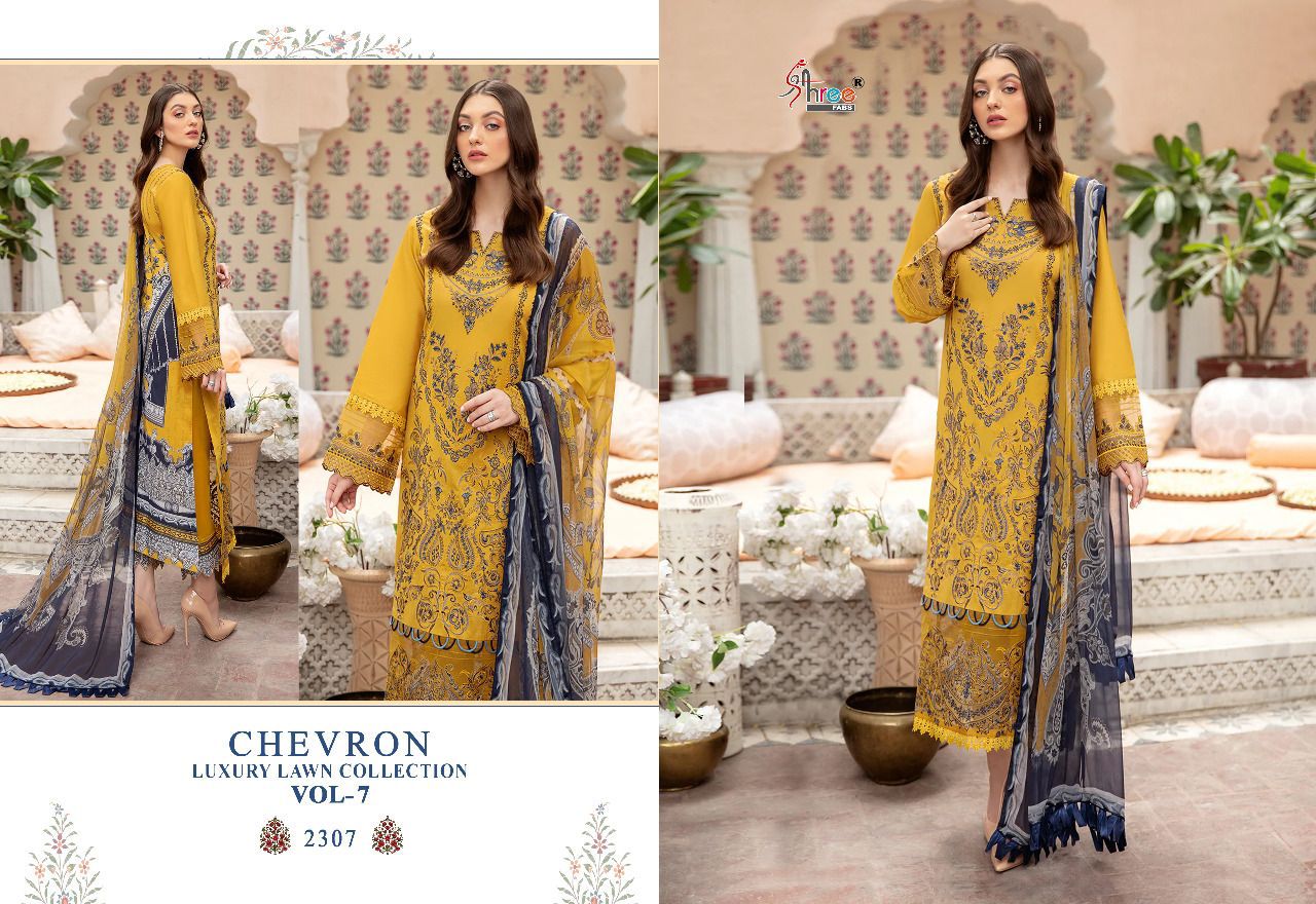 shree fab chevron luxury lawn collection 07 pure lawn catchy print salwar suit with cotton dupatta catalog