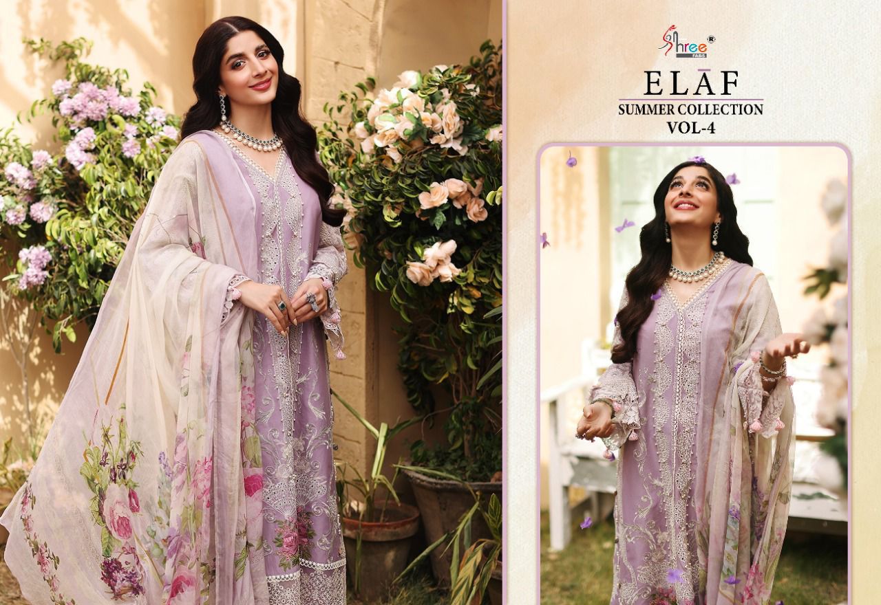 shree fab elaaf summer collection vol 4 cotton elegant print salwar suit with cotton and Tabby dupatta catalog