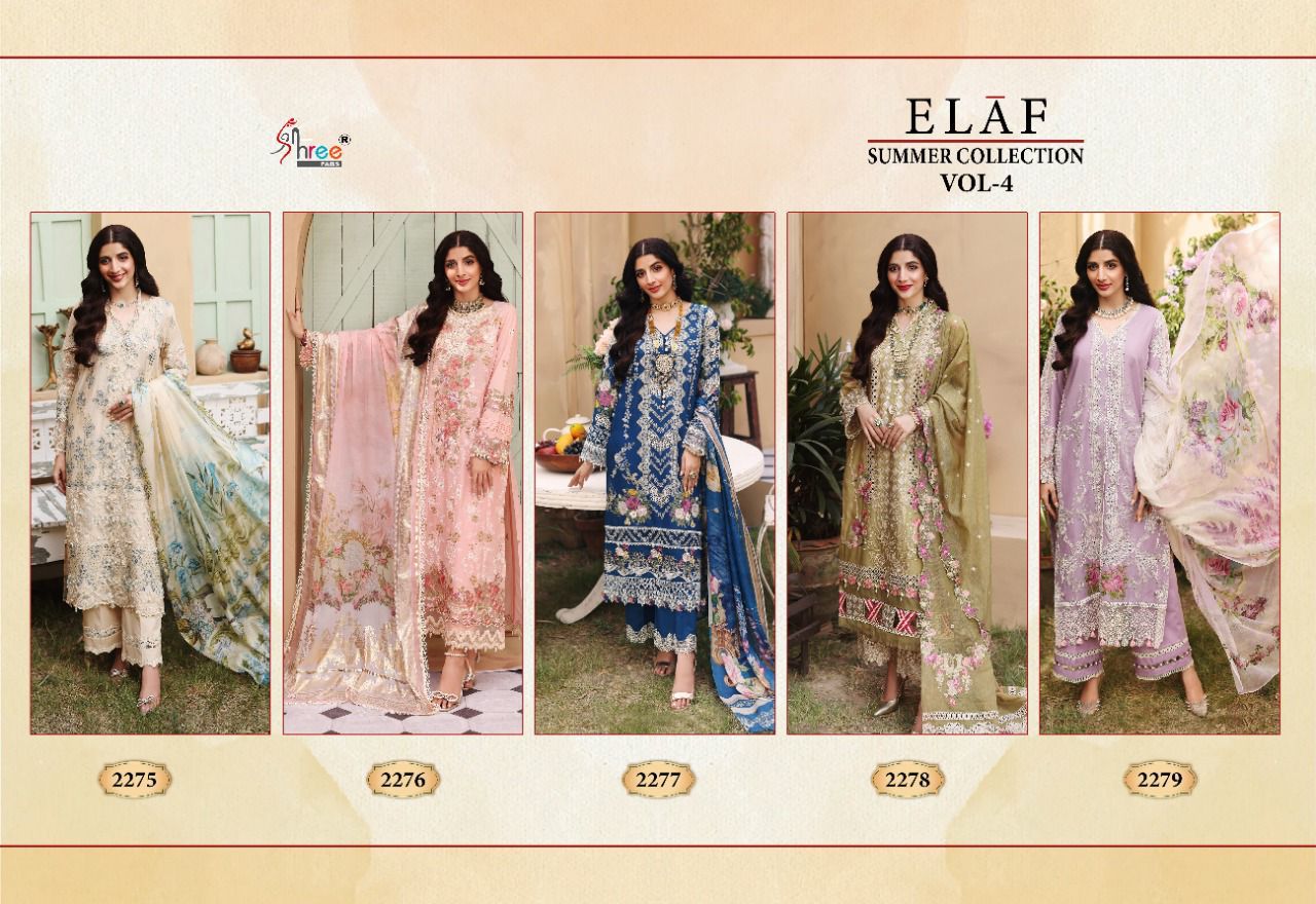 shree fab elaaf summer collection vol 4 cotton elegant print salwar suit with cotton and Tabby dupatta catalog