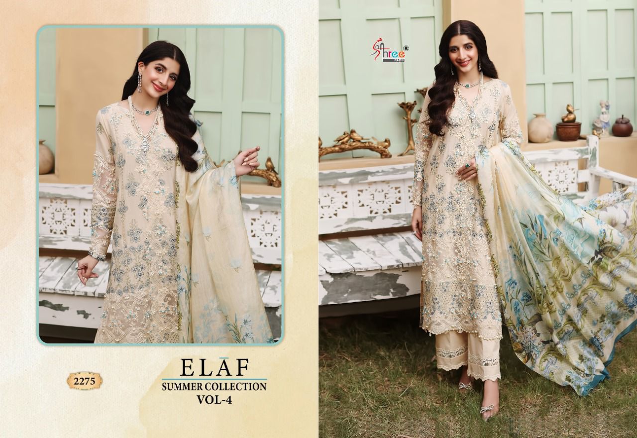 shree fab elaaf summer collection vol 4 cotton elegant print salwar suit with cotton and Tabby dupatta catalog