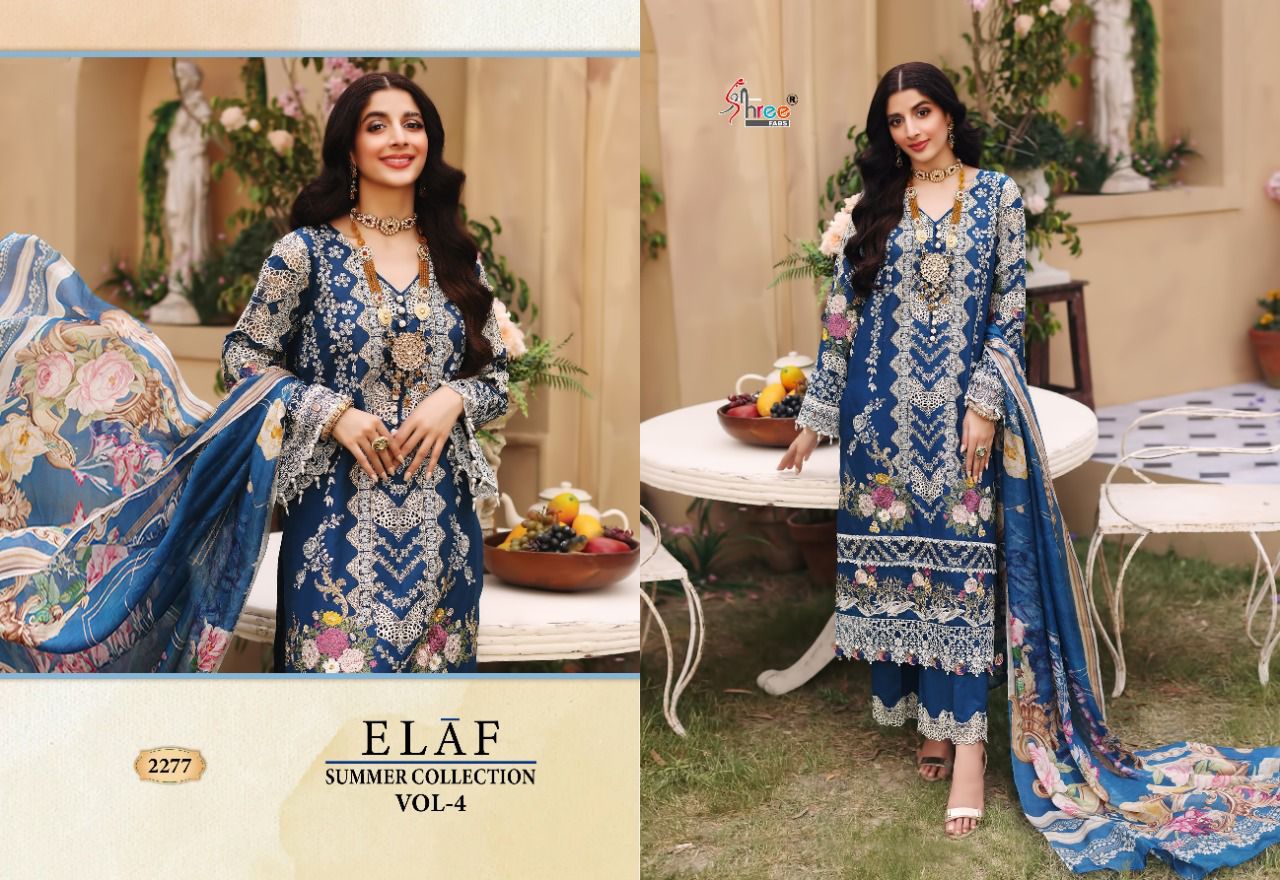 shree fab elaaf summer collection vol 4 cotton elegant print salwar suit with cotton and Tabby dupatta catalog