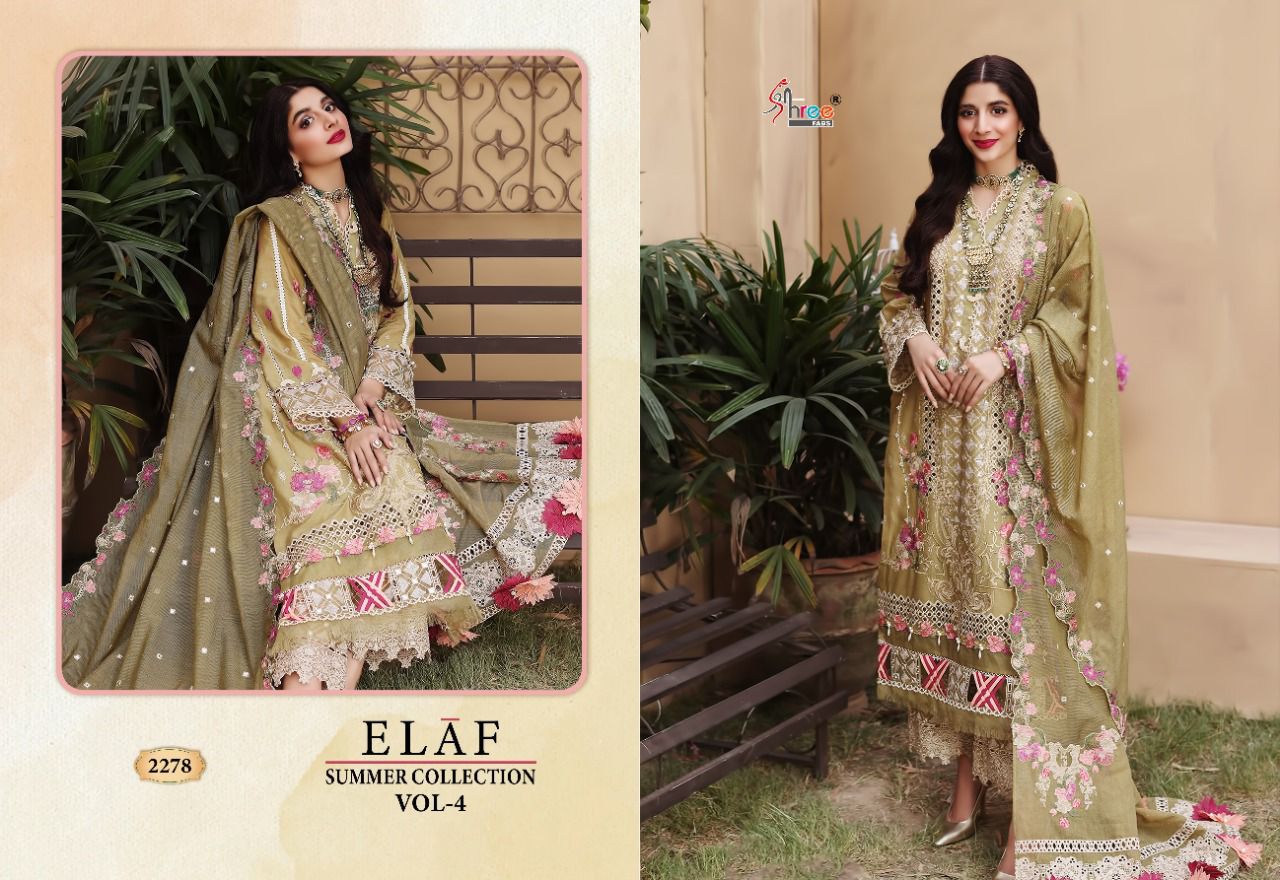 shree fab elaaf summer collection vol 4 cotton elegant print salwar suit with cotton and Tabby dupatta catalog