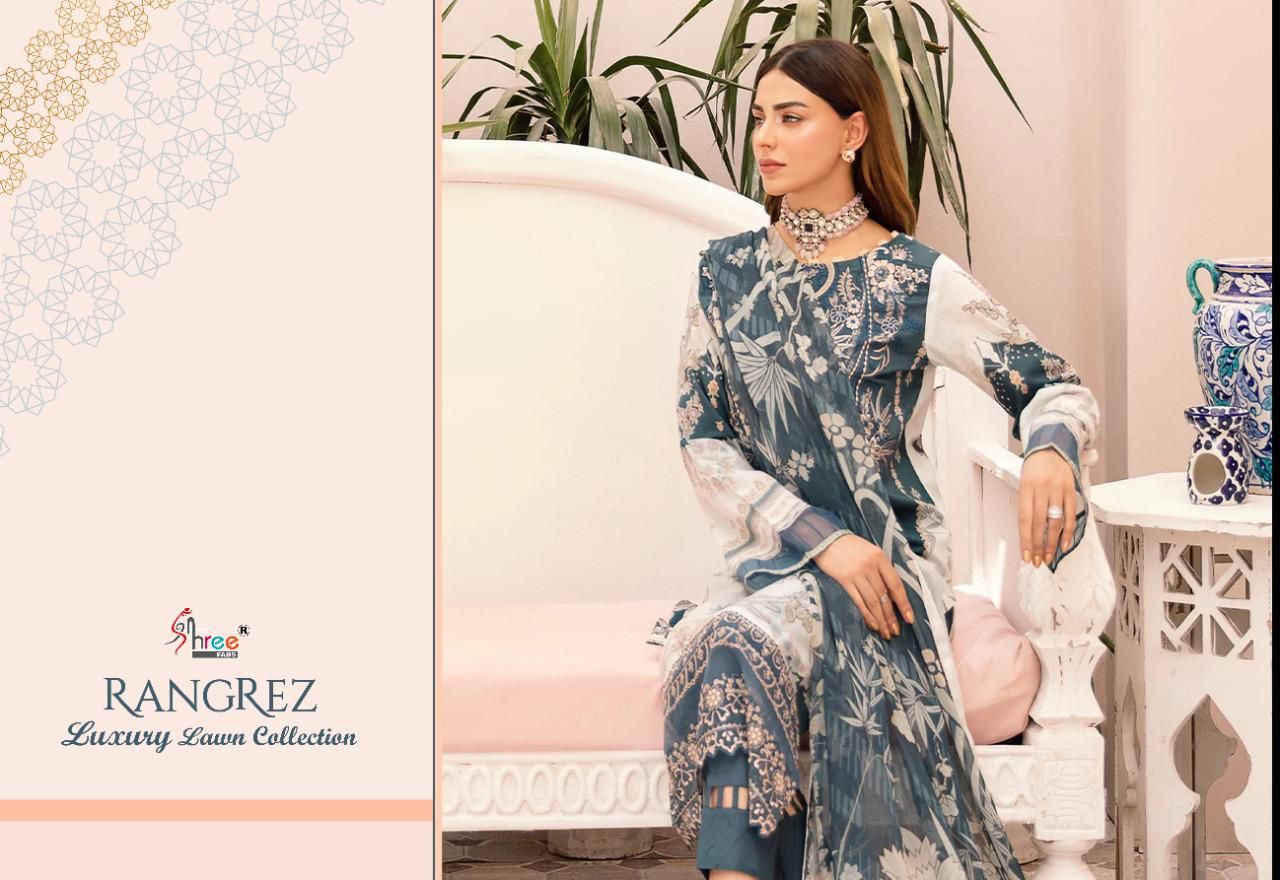 shree fab rangrez luxury lawn collection lawn decent look salwra suit siffon dupatta catalog