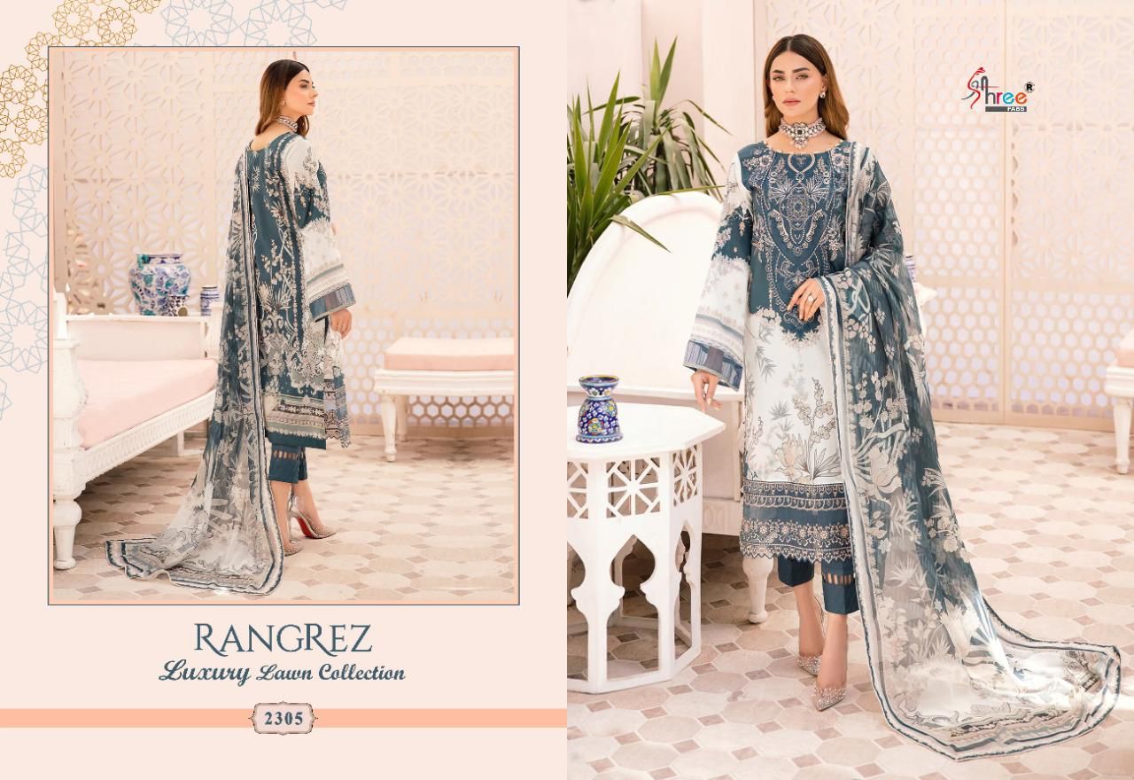 shree fab rangrez luxury lawn collection lawn decent look salwra suit siffon dupatta catalog