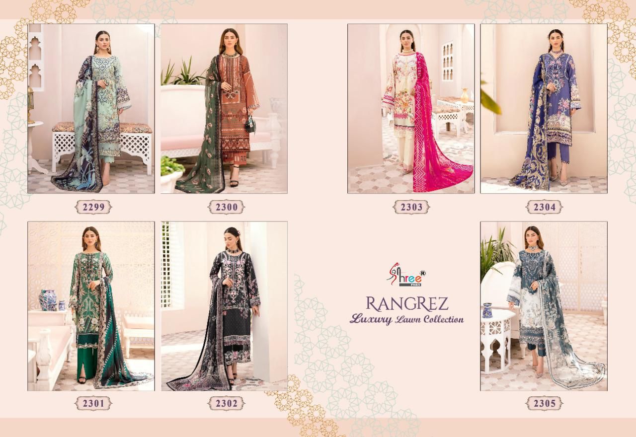 shree fab rangrez luxury lawn collection lawn decent look salwra suit siffon dupatta catalog