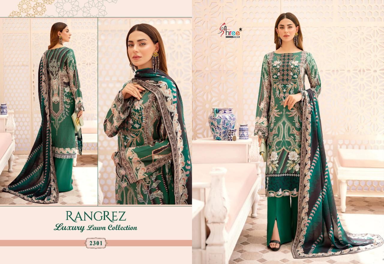 shree fab rangrez luxury lawn collection lawn decent look salwra suit siffon dupatta catalog