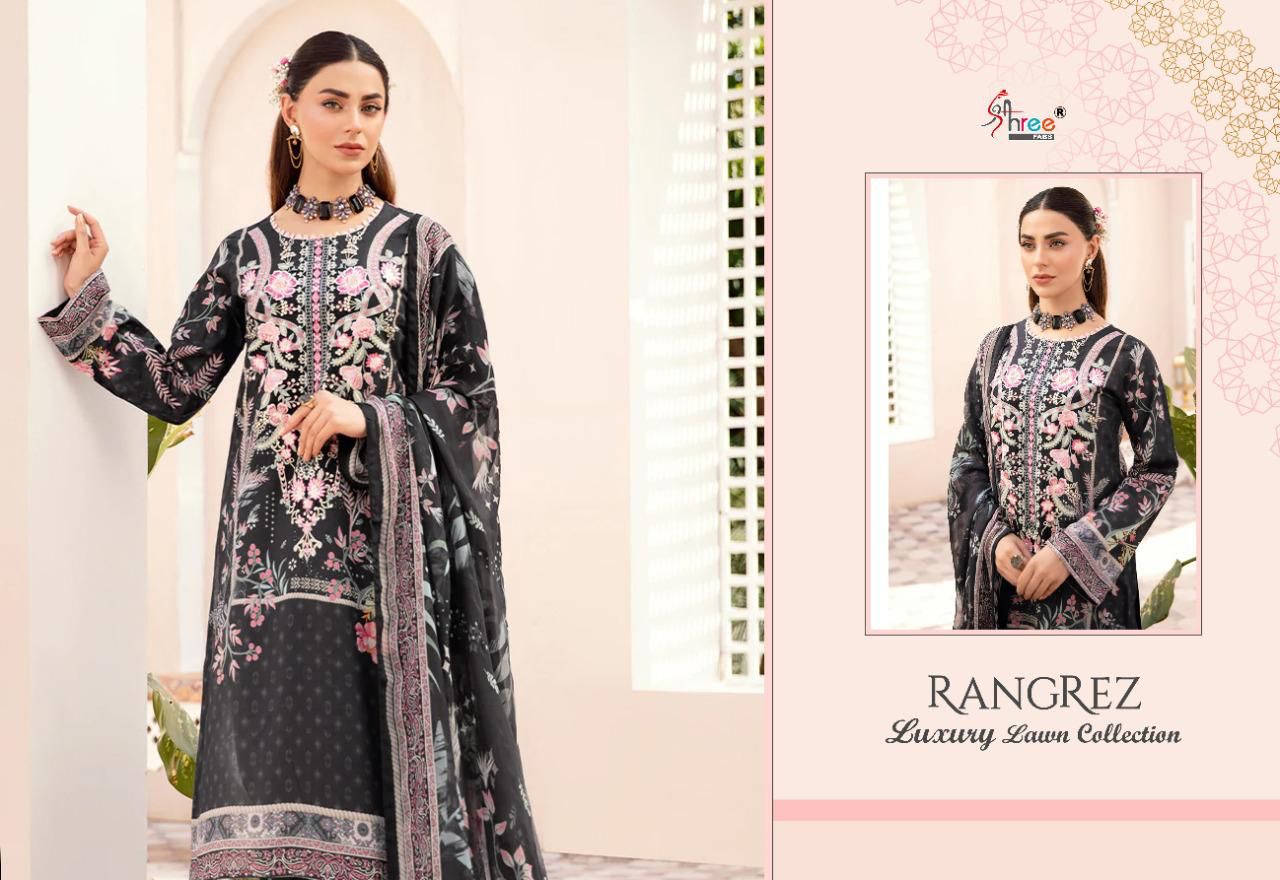 shree fab rangrez luxury lawn collection lawn decent look salwra suit siffon dupatta catalog