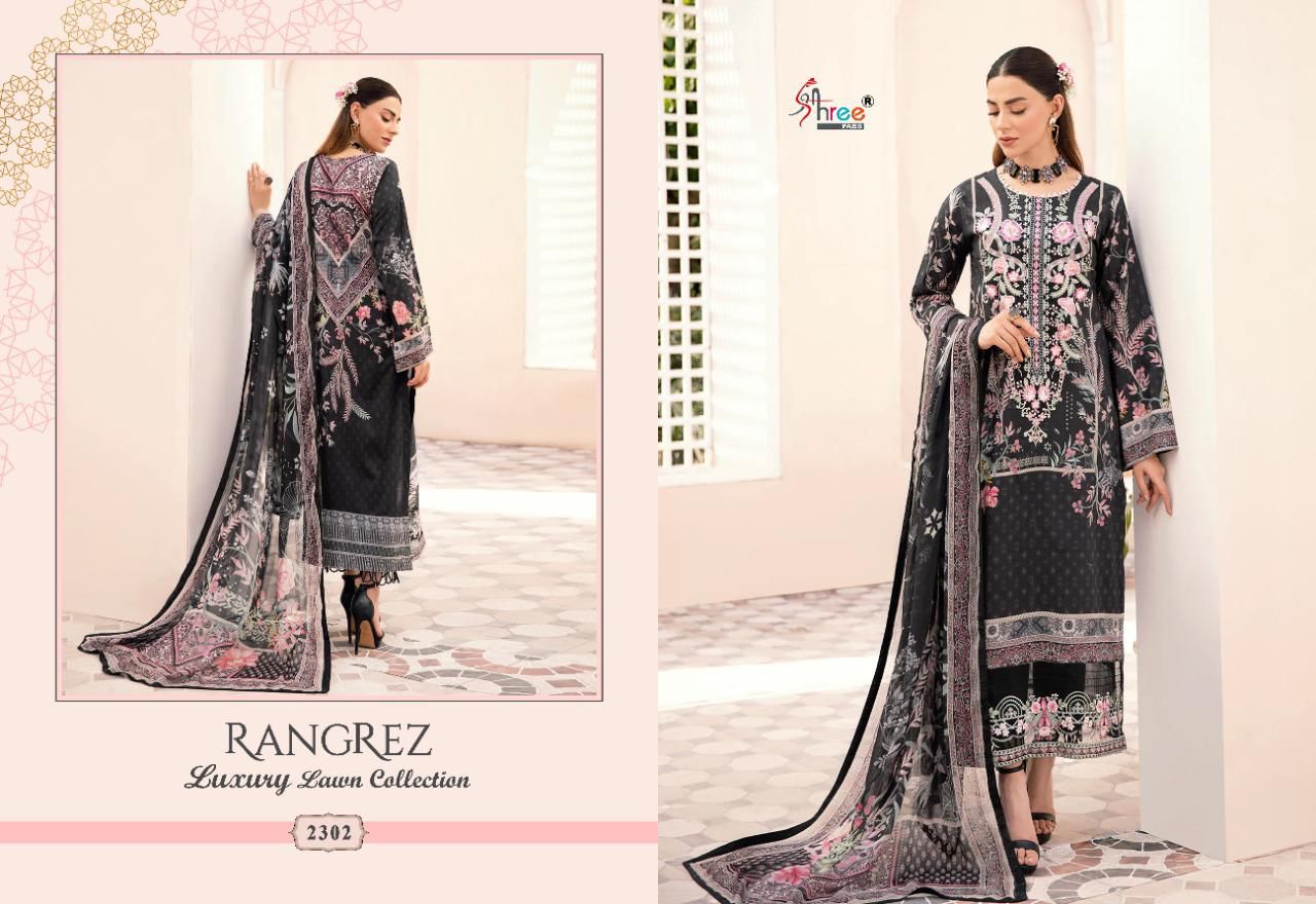 shree fab rangrez luxury lawn collection lawn decent look salwra suit siffon dupatta catalog