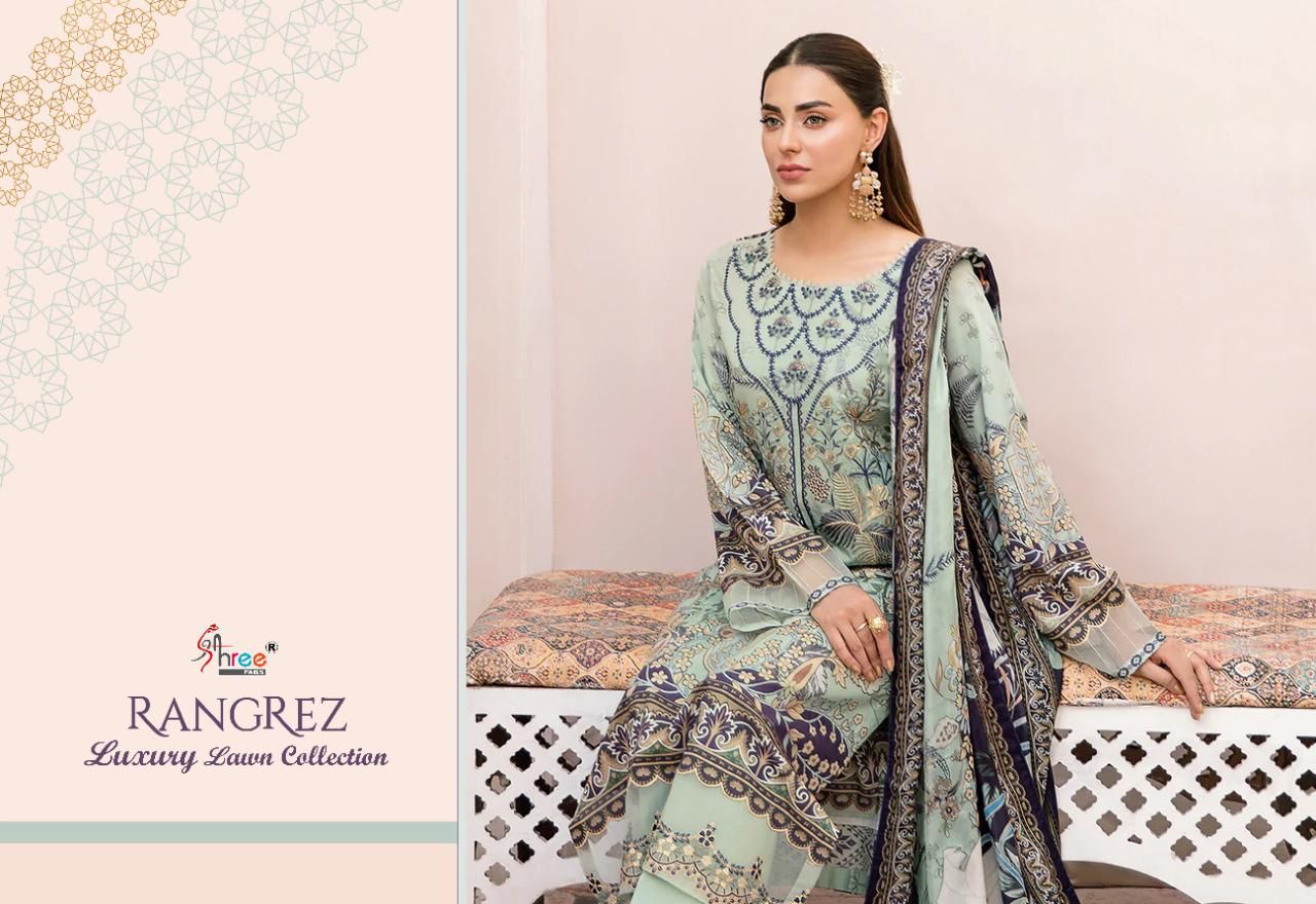 shree fab rangrez luxury lawn collection lawn decent look salwra suit siffon dupatta catalog