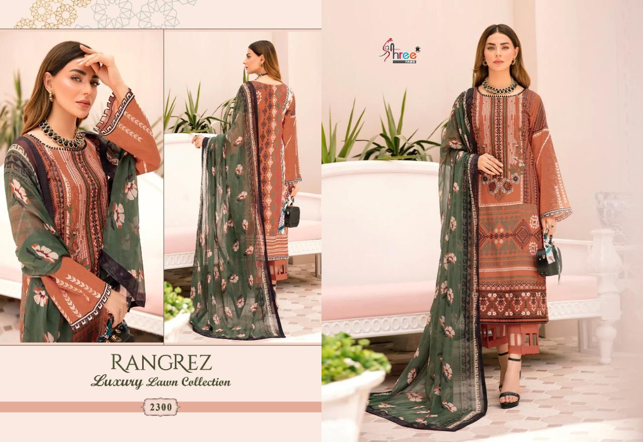 shree fab rangrez luxury lawn collection lawn decent look salwra suit siffon dupatta catalog