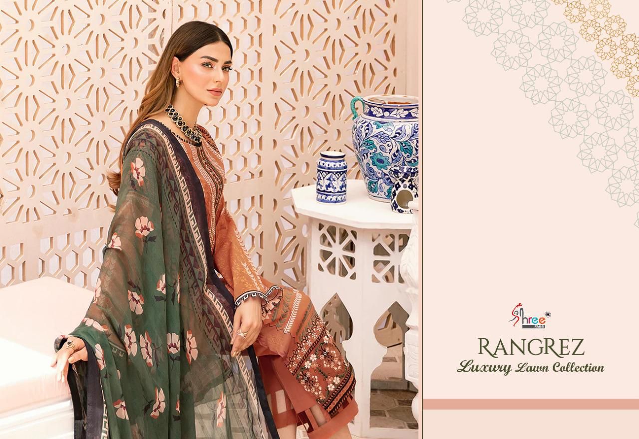 shree fab rangrez luxury lawn collection lawn decent look salwra suit siffon dupatta catalog