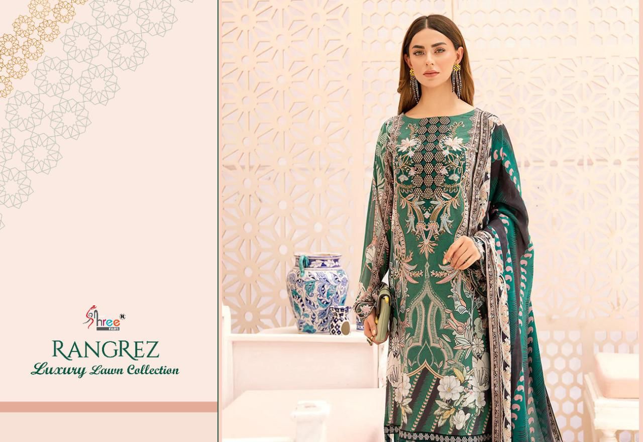 shree fab rangrez luxury lawn collection lawn decent look salwra suit siffon dupatta catalog