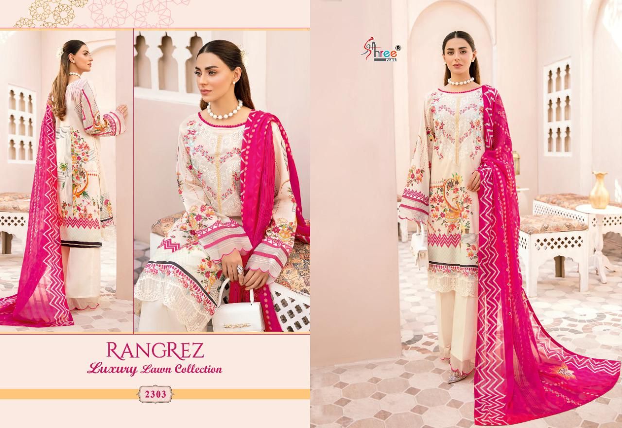 shree fab rangrez luxury lawn collection lawn decent look salwra suit siffon dupatta catalog