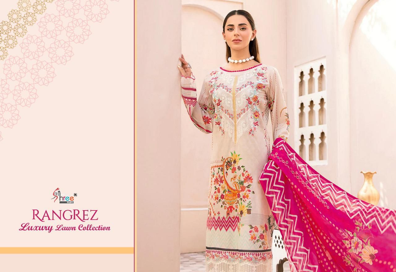 shree fab rangrez luxury lawn collection lawn decent look salwra suit siffon dupatta catalog