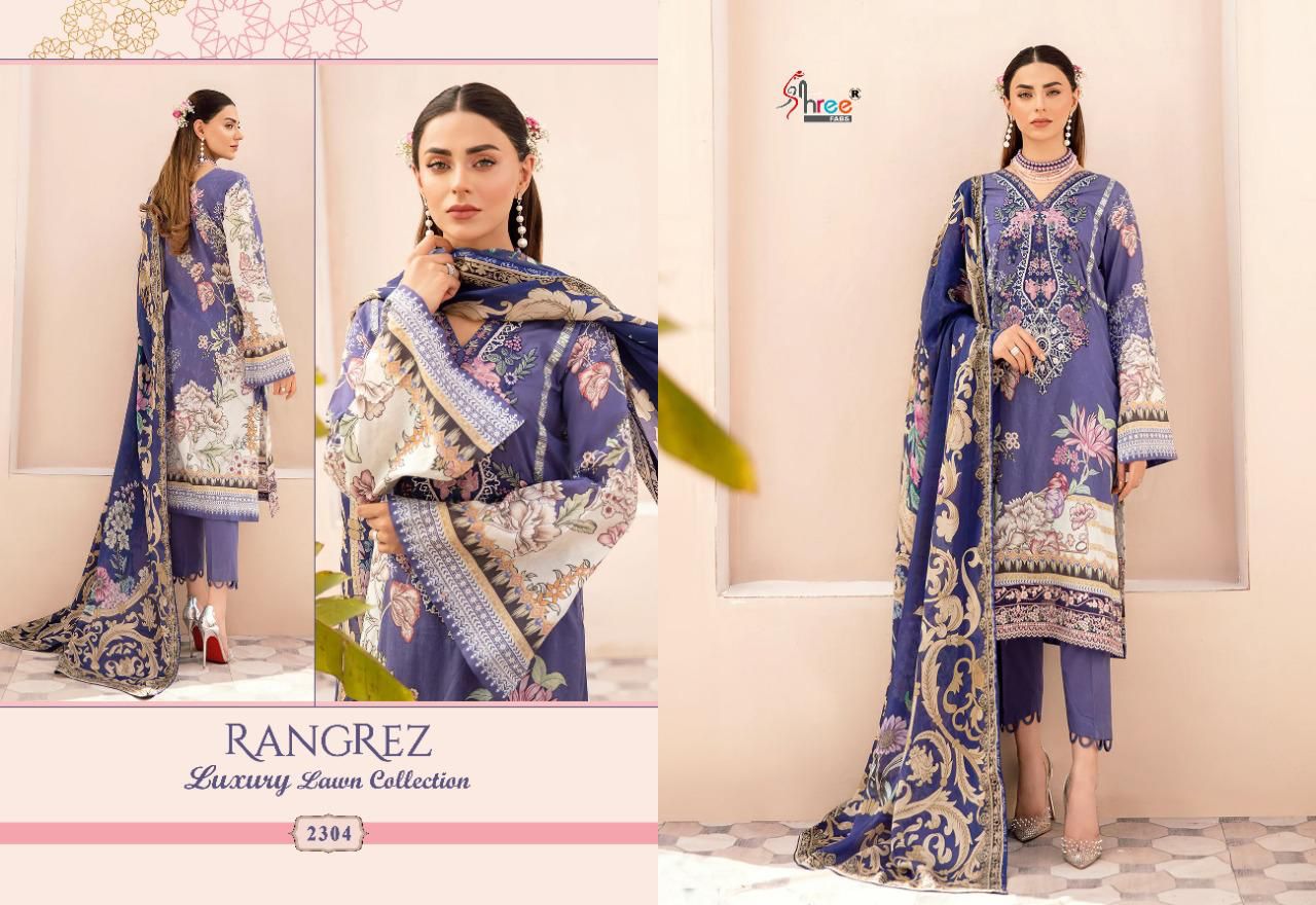 shree fab rangrez luxury lawn collection lawn decent look salwra suit siffon dupatta catalog