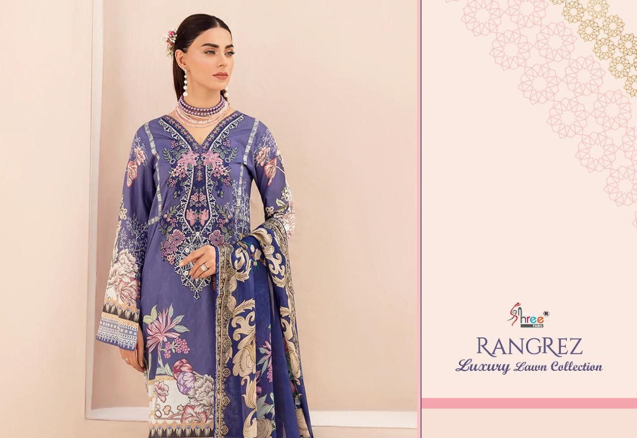 shree fab rangrez luxury lawn collection lawn decent look salwra suit siffon dupatta catalog