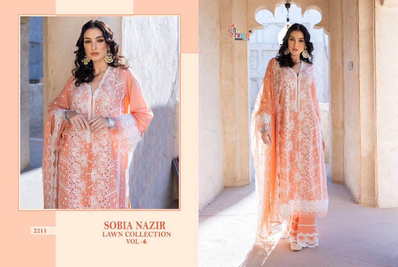 shree fab sobiya nazir lawn collection vol 6 cotton decent look salwar suit  catalog