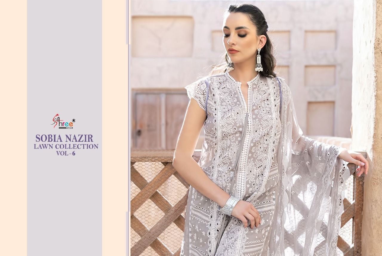 shree fab sobiya nazir lawn collection vol 6 cotton decent look salwar suit  catalog