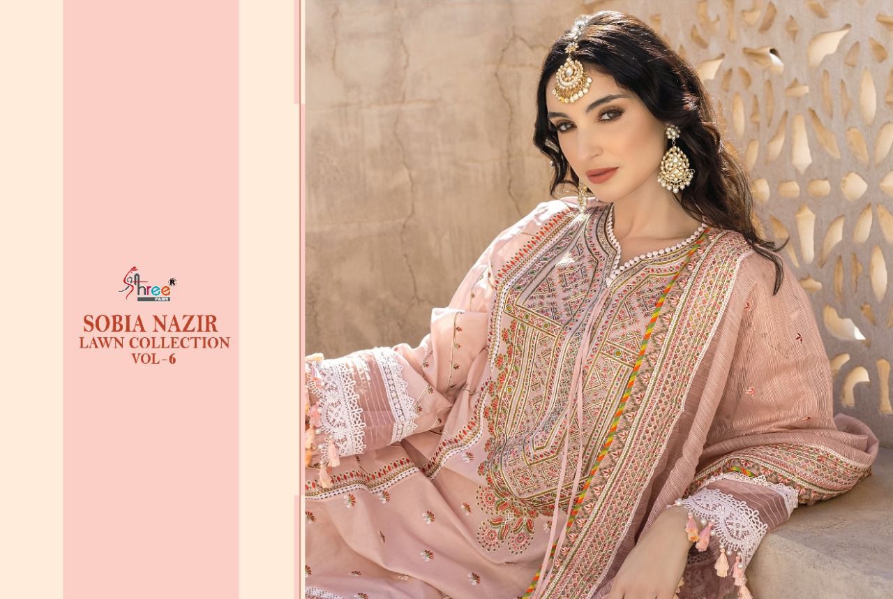 shree fab sobiya nazir lawn collection vol 6 cotton decent look salwar suit  catalog