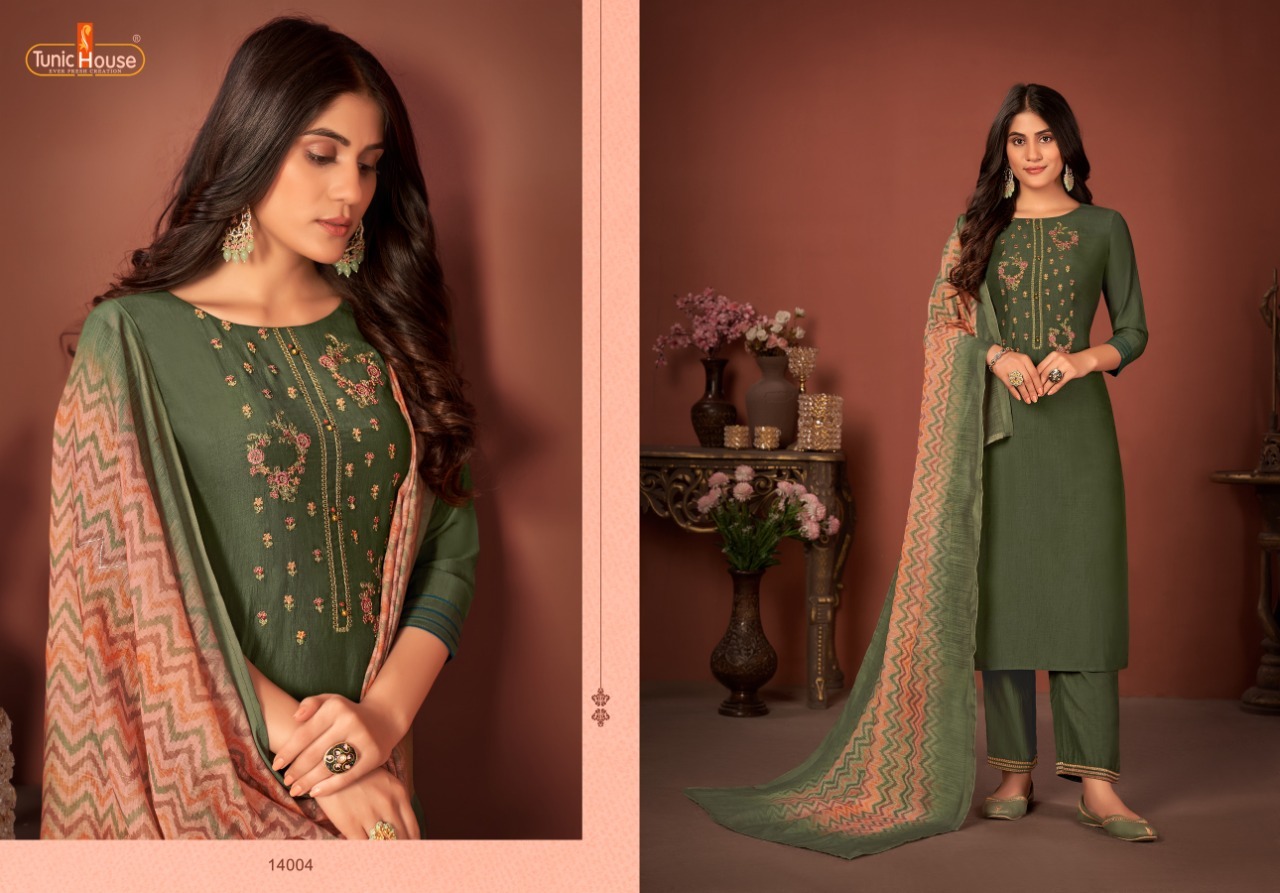 tunic house haseena silk attractive look top bottom with dupatta catalog