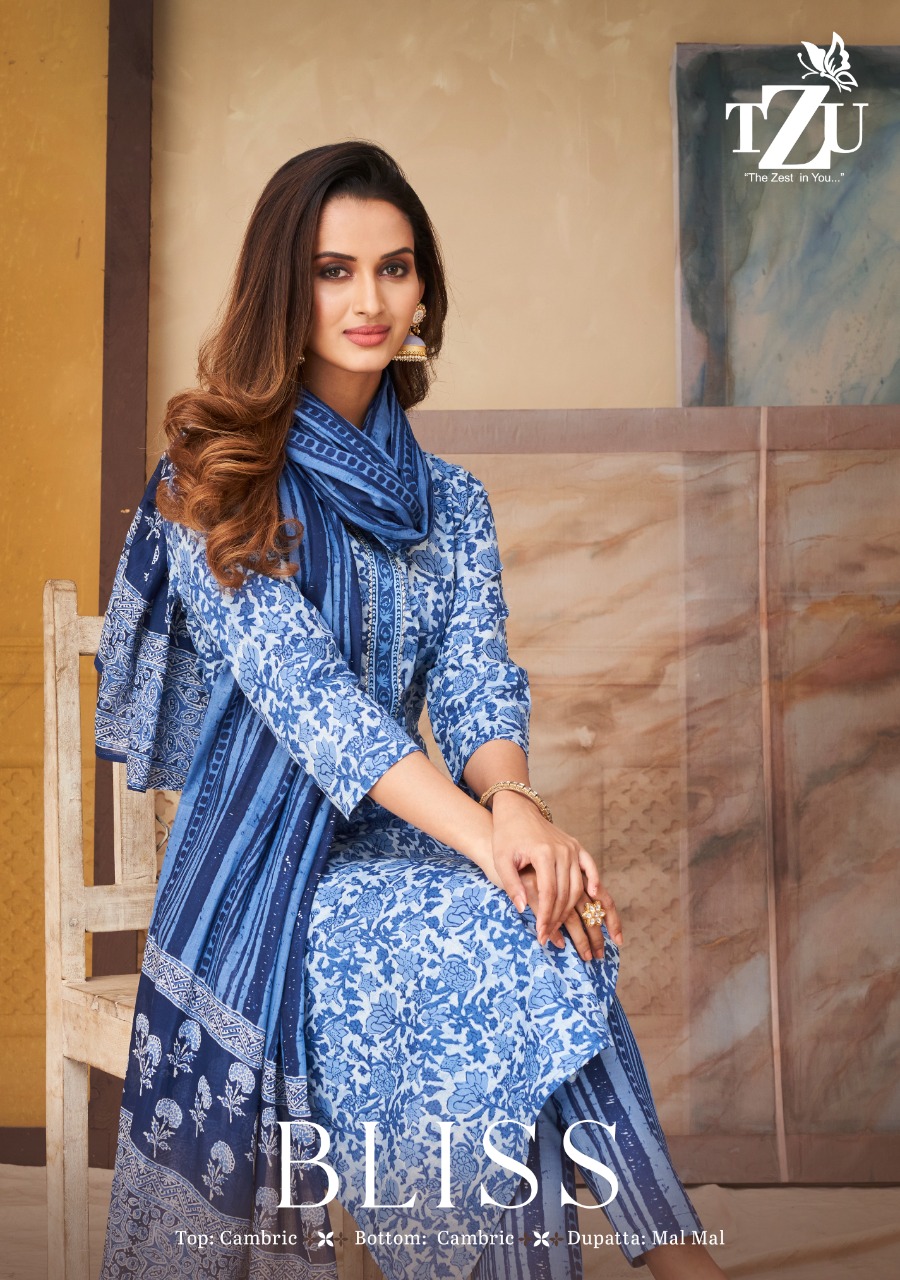 tzu bilss 1001 to 1008 cambric cotton new and modern style top bottom with dupatta catalog