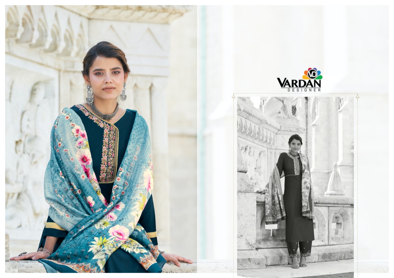 vardan designer sarshiya vol 1 reyon new and modern style top bottom with dupatta catalog