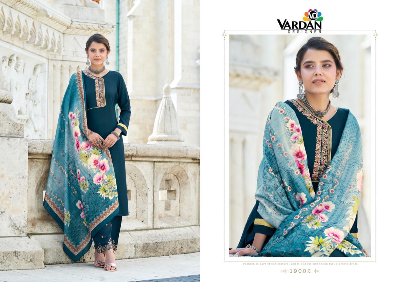 vardan designer sarshiya vol 1 reyon new and modern style top bottom with dupatta catalog