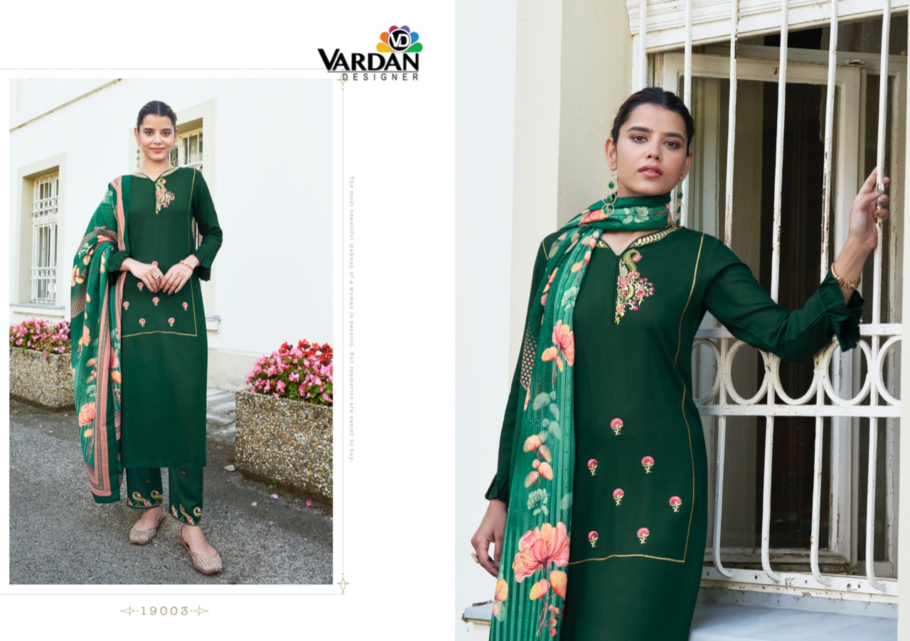 vardan designer sarshiya vol 1 reyon new and modern style top bottom with dupatta catalog