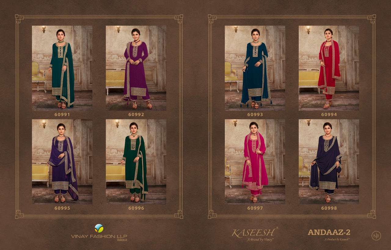 vinay fashion kaseesh andaaz 2 georgette decent embroidary look salwar suit catalog