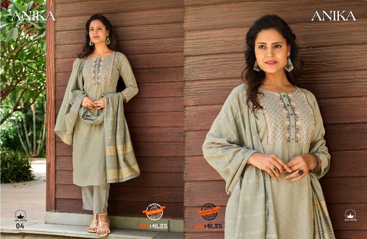 100 miles anika cotton new and modern style top bottom with dupatta catalog