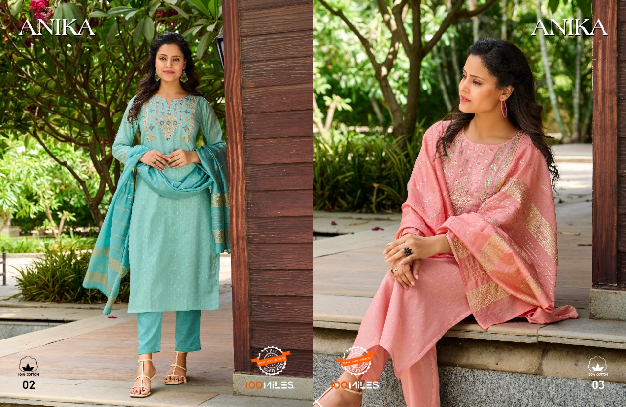 100 miles anika cotton new and modern style top bottom with dupatta catalog