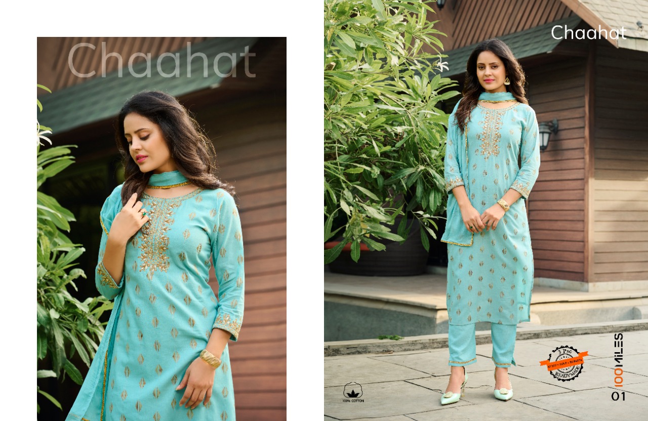 100 miles chaahat cotton new and modern style top bottom with dupatta catalog