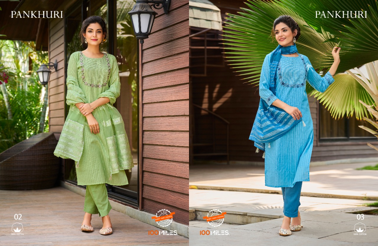 100 miles pankhuri cotton new and modern style top bottom with dupatta catalog