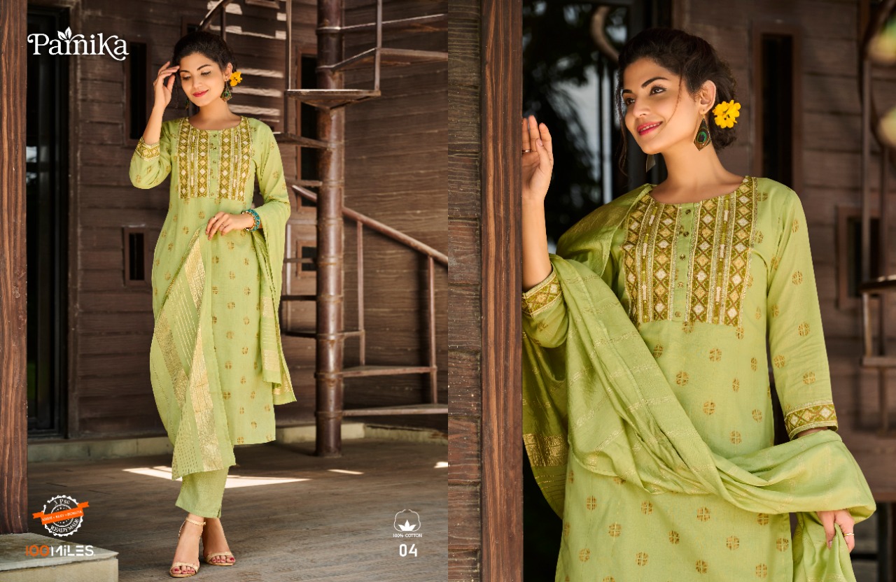 100 miles parnika cotton new and modern style top bottom with dupatta catalog