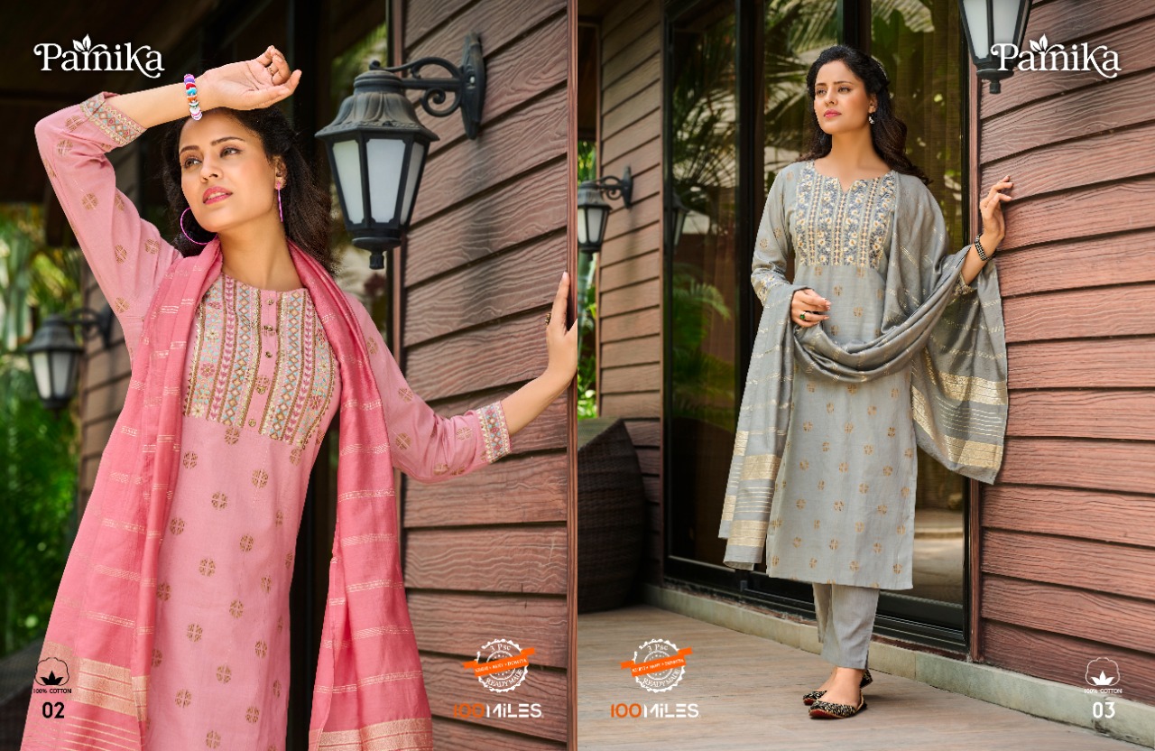 100 miles parnika cotton new and modern style top bottom with dupatta catalog