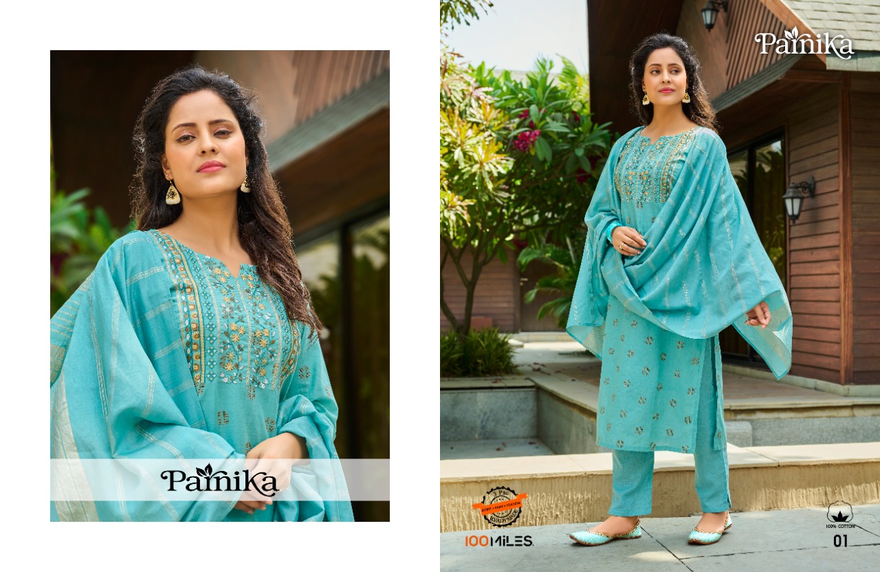 100 miles parnika cotton new and modern style top bottom with dupatta catalog