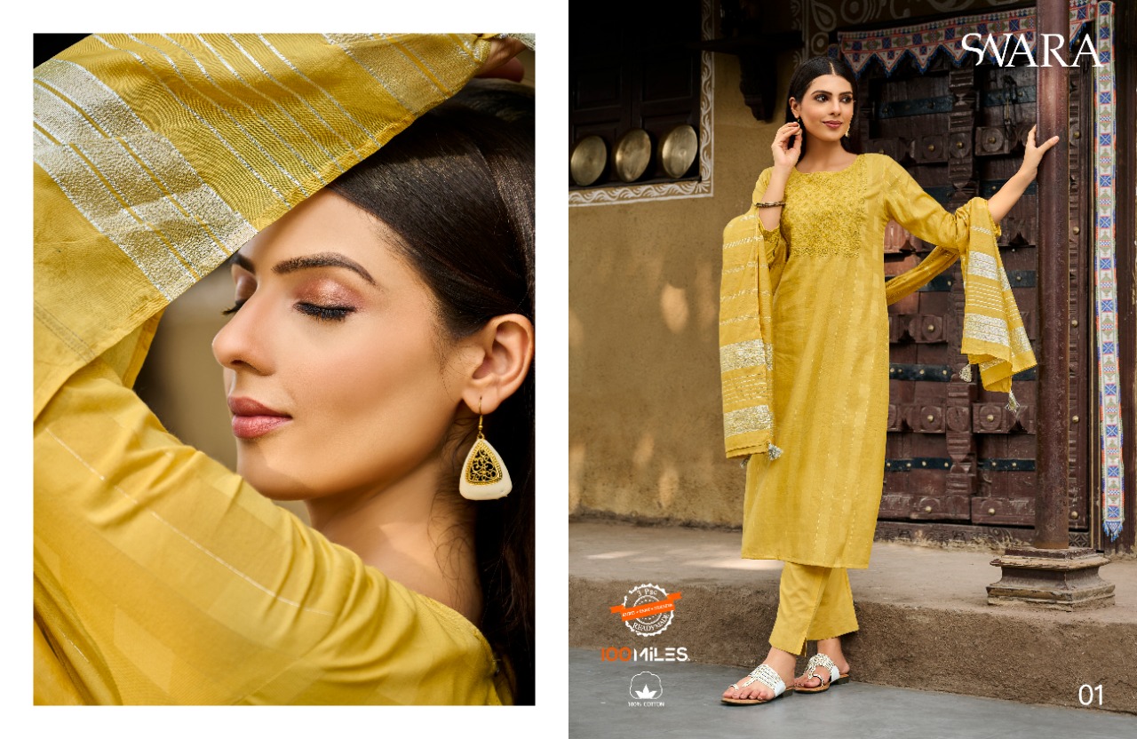 100 miles swara cotton new and modern style top bottom with dupatta catalog