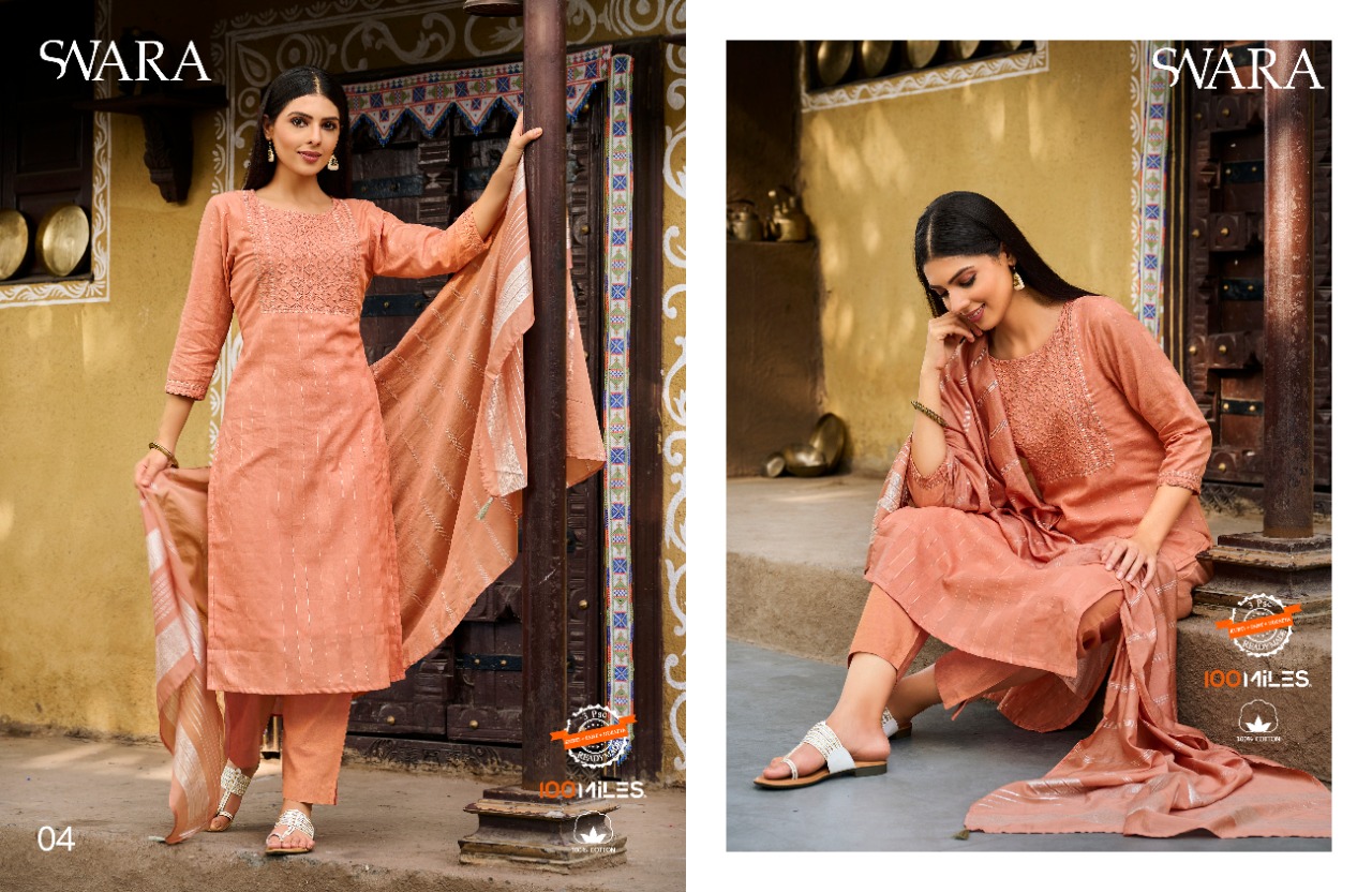 100 miles swara cotton new and modern style top bottom with dupatta catalog