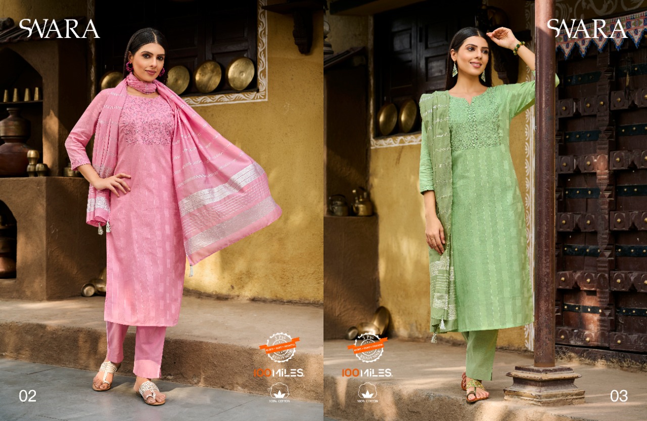 100 miles swara cotton new and modern style top bottom with dupatta catalog