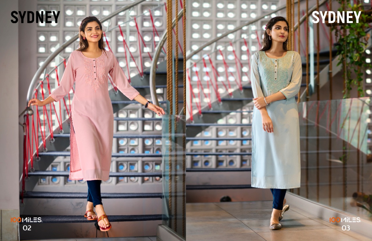 100 miles sydney georgette classic trendy look kurti catalog