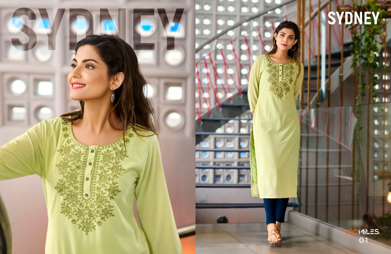 100 miles sydney georgette classic trendy look kurti catalog