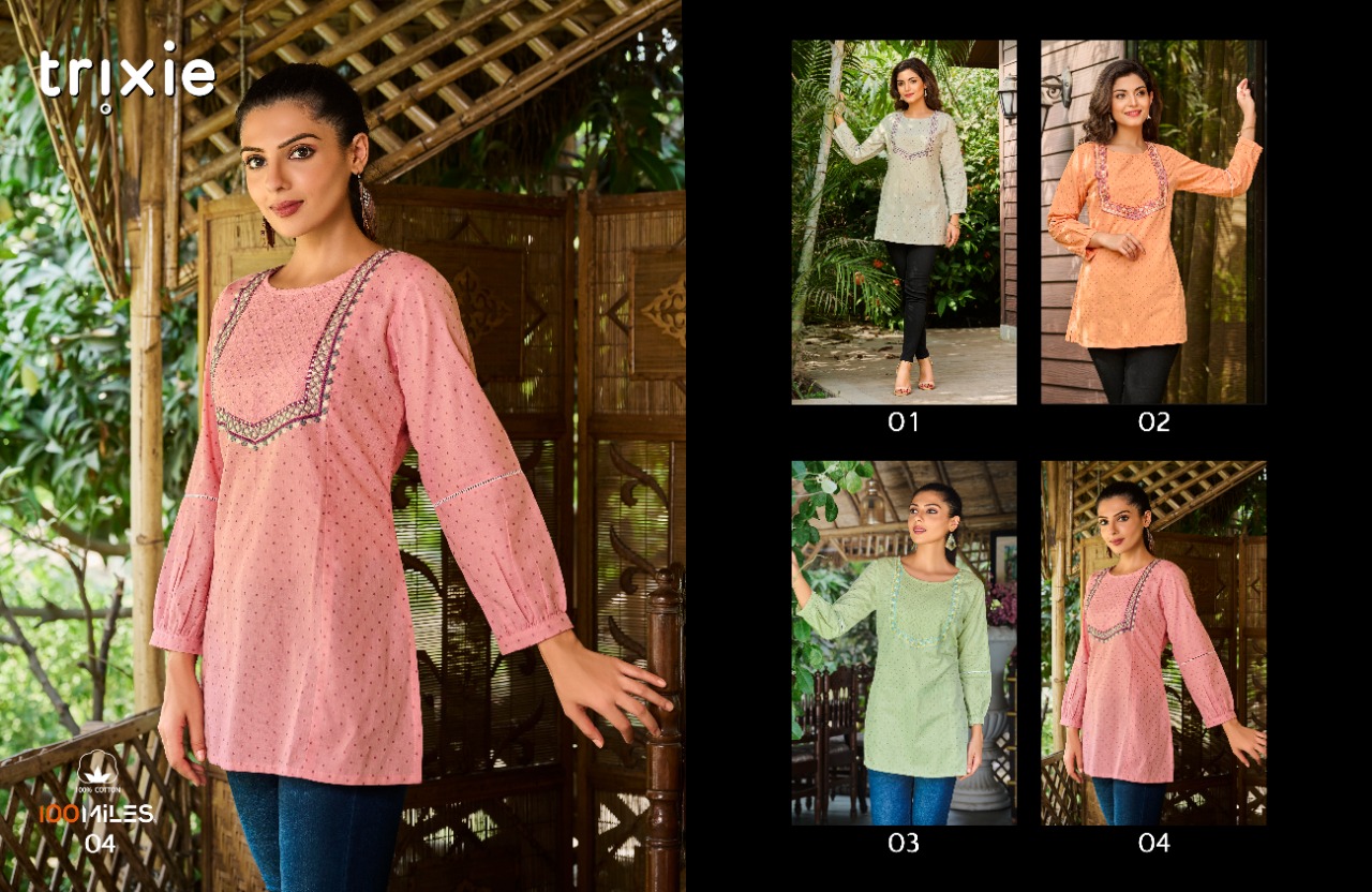 100 miles trixie Cotton greaceful look kurti catalog