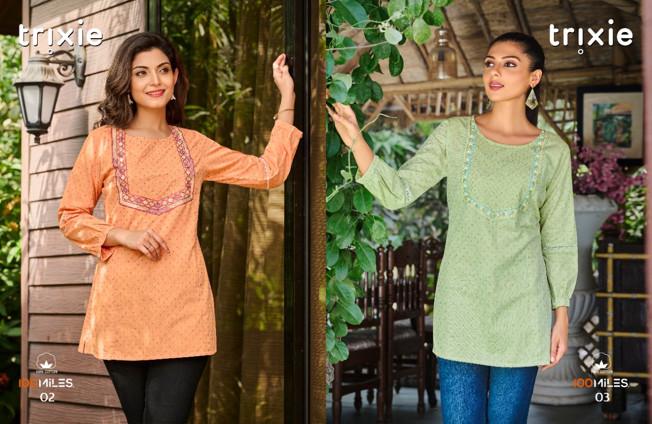 100 miles trixie Cotton greaceful look kurti catalog