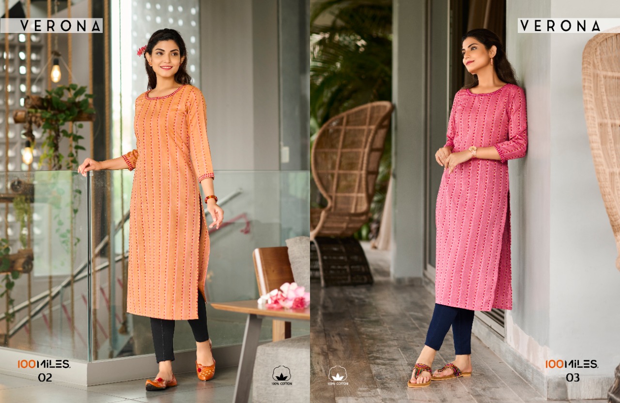 100 miles verona Cotton authentic fabric kurti catalog