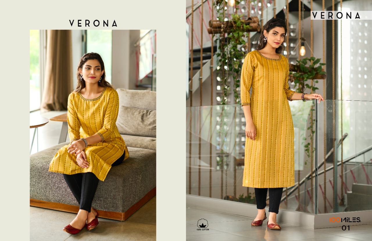 100 miles verona Cotton authentic fabric kurti catalog