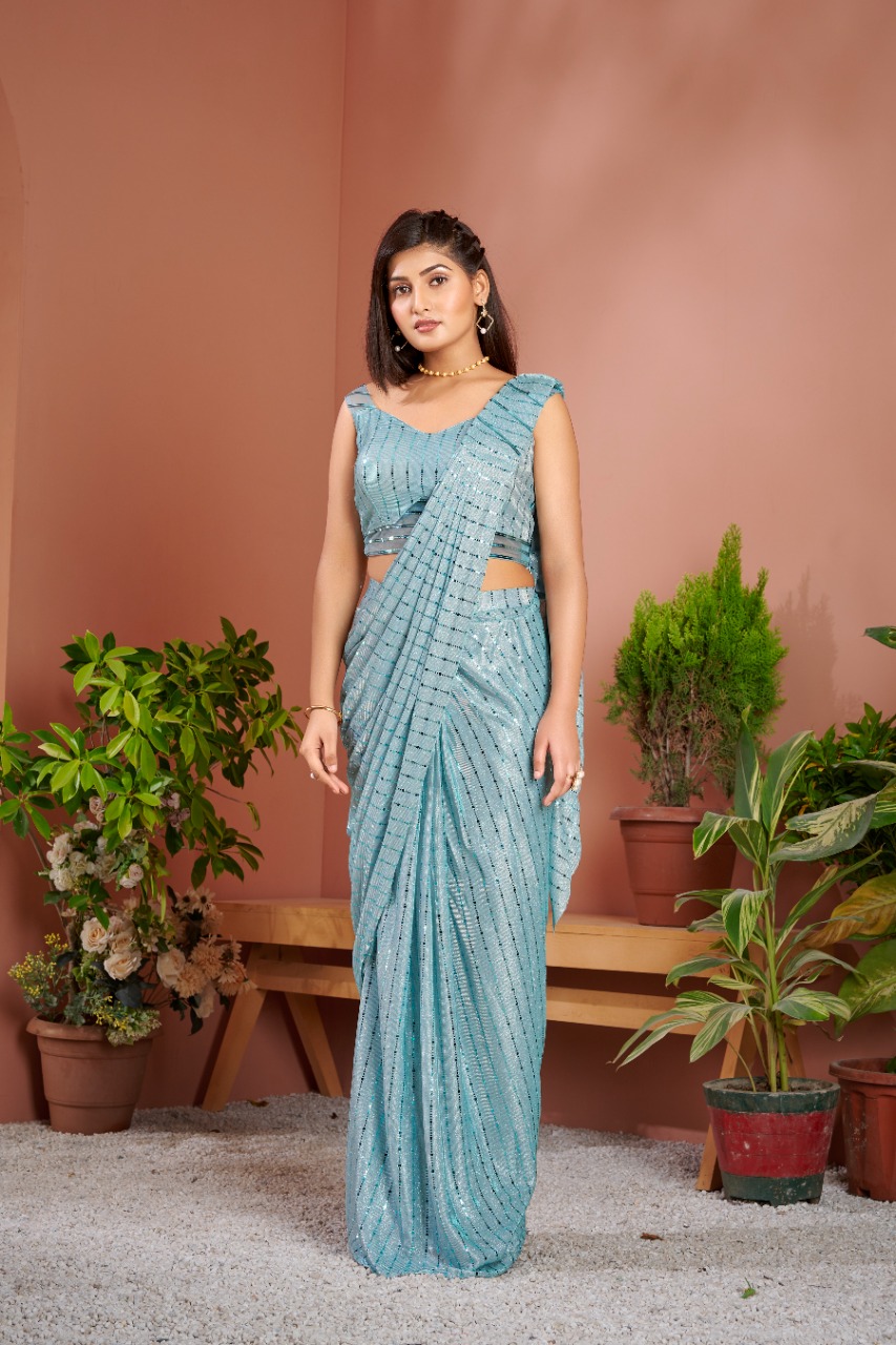 amoha trenza Design No 1015953 Bonding with spangles innovative style Saree catalog