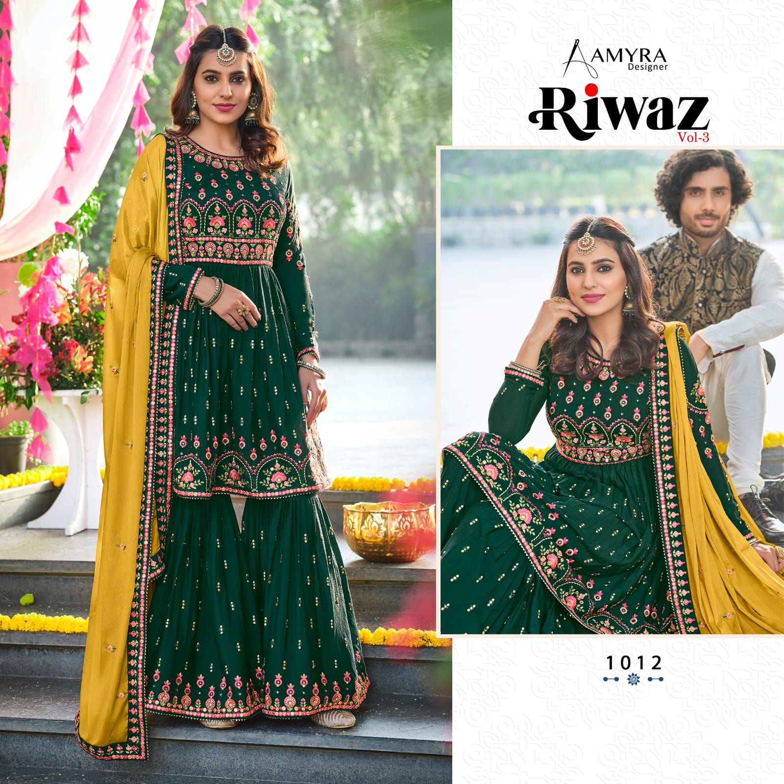 amyra designer riwaz vol 3 chinon graceful look top plazzo dupatta catalog