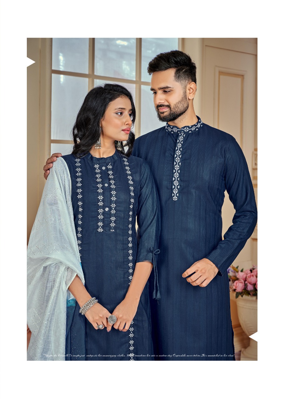 Banwery Fashion couple goals cotton  decent look Kurta with Payjama and Kurti with Pants and dupatta catalog