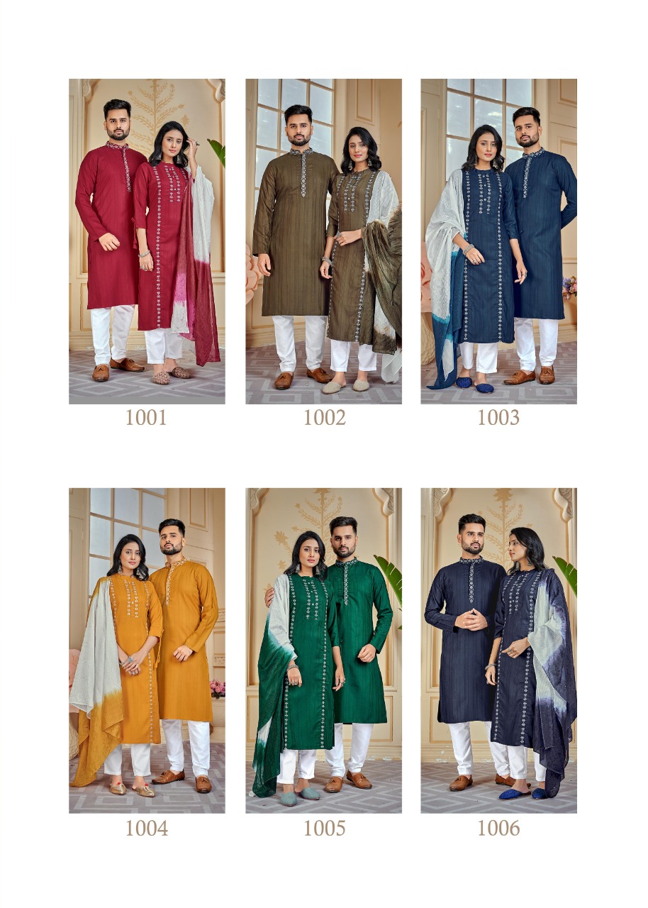 Banwery Fashion couple goals cotton  decent look Kurta with Payjama and Kurti with Pants and dupatta catalog