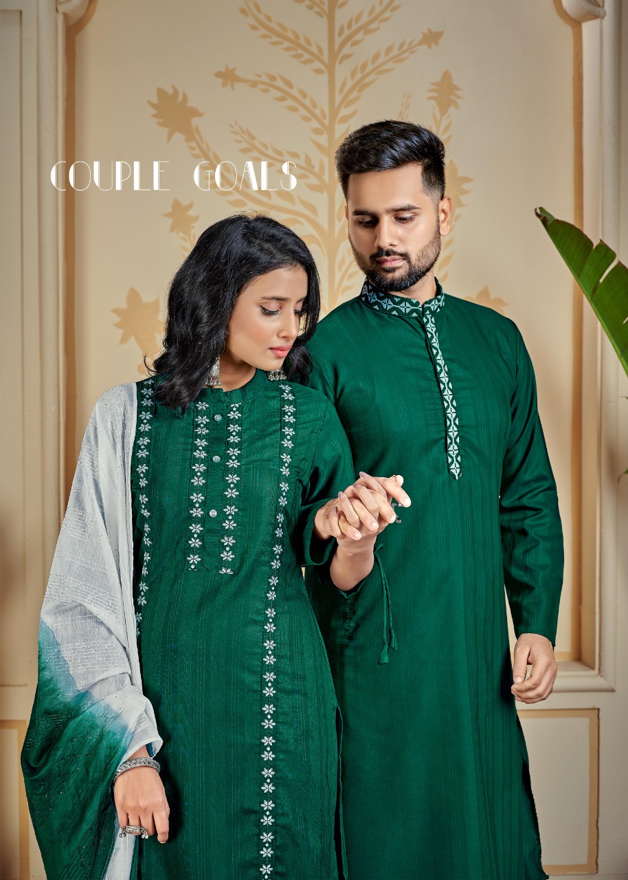 Banwery Fashion couple goals cotton  decent look Kurta with Payjama and Kurti with Pants and dupatta catalog